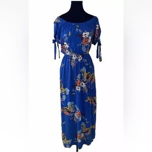 Band Of Gypsies Dress S Off Shoulder Vibrant Blue Floral Vacation Resort Maxi